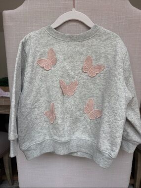H&M Gray Sweatshirt with Pink Butterfly Appliqués 3T NEW
